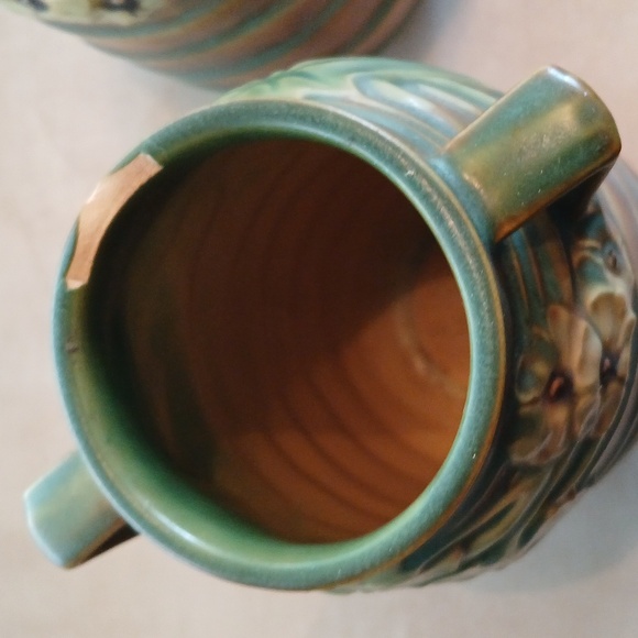 1930's Roseville Art Pottery Luffa 684-6 Black-eyed Susan Double Handled Vases 2 - Picture 6 of 8